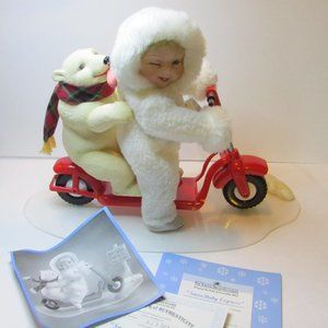 Aston Drake Snow Baby Express scooter kid and polar bear Christmas winter decor